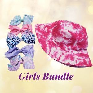NWOT Girls Bundle Tye Dye Bucket Hat & Hair Bows 5 Pack